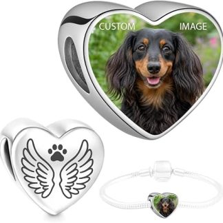 2Burned Custom Personalised Love Heart Photo Charm Bead Fit European bracelets