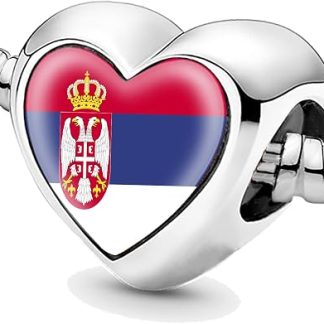 Сербия. Бусины в форме сердца с изображением сербского флага для браслетов, изготовления ювелирных изделий своими руками, серебряные подвески для женщин.