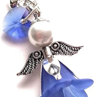 Свадебный подарок ручной работы для невесты - подвеска-шарм Something Blue Swarovski Elements в виде сердца и ангела-хранителя - в подарочной коробке.