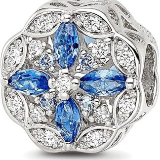 Подвеска-шарм JewelryWeb из стерлингового серебра 925 пробы Reflections с родиевым покрытием, голубым шпинелем и кубическим цирконием, в форме цветка, 11,06 x 9,84 мм, для женщин.