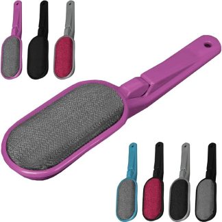Bestlivings Spazzola per vestiti, spazzola per pelucchi, ruota automatica, per mancini e destrimani, colore: rosa e grigio