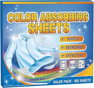 Colour-Catching Sheets for Laundry – Colour Absorbing Sheets for Washing Machines – Pack of 100 Colours Saver for Sweaters Jeans Jackets Down Coats