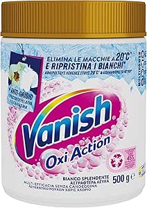 Vanish Oxi Action Multipower White Shining Powder Stain Remover for Whites, 1 Pack of 500 g for Clothing, Multi-Action Washing Machine Additive Without Bleach